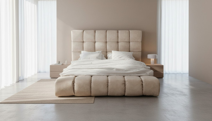 Luxuriéist Plüschbett am Schlofkummer grouss handlech Designerbett Neit dobannen