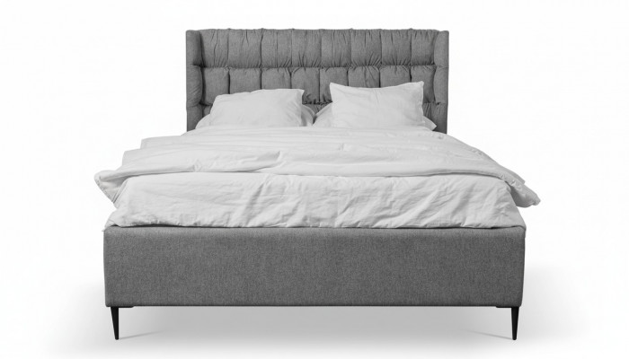 Grau Duebelbett Klassesch Schlofzëmmermiwwel Design Eleganten Stoff Bett