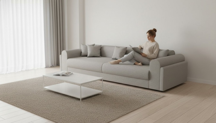 Designer Sofa 3-Sëtz gro Stoffsofa Sofas Textilien Canapé Dräisëtzer 240cm