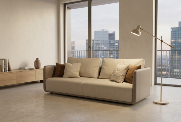 Sofa 3 Sëtzer Miwwel Stoff Dräisëtzer Sofas Luxus Wunnzëmmer 235cm Textil