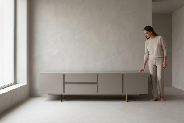 Luxus Wunnwand TV Stänner RTV Niddregboard Holz Wunnzëmmer Beige Miwwelen