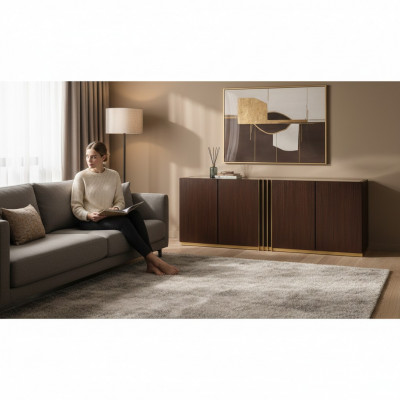 Wunnzëmmer Kommode Lowboard brong Sideboard Holz Modern Miwwelen 208x49x80cm