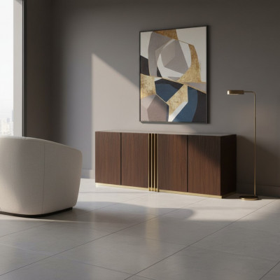Wunnzëmmer Kommode Lowboard brong Sideboard Holz Modern Miwwelen 208x49x80cm