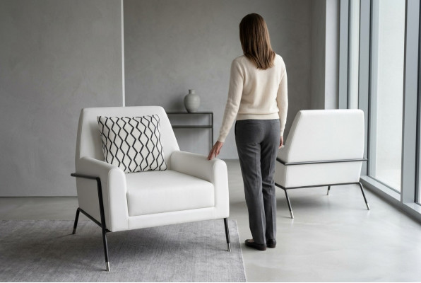 Designer Sessel Wunnzëmmer Miwwelen Ariichtung wäiss Textil Fernsehsessel Lounge