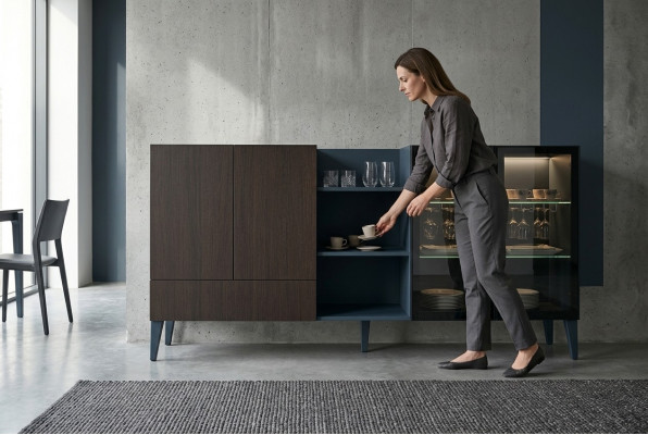 Moderne Sideboard Holzmiwwel Anrichte Kommode brong Schwaarz Nei