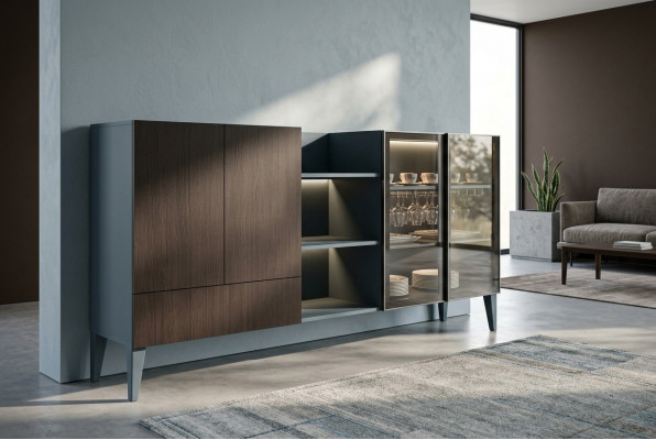 Moderne Sideboard Holzmiwwel Anrichte Kommode brong Schwaarz Nei