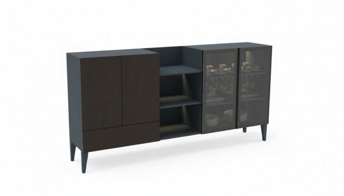 Moderne Sideboard Holzmiwwel Anrichte Kommode brong Schwaarz Nei