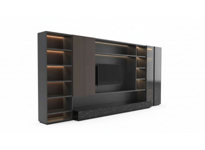 Modern Schiefwand Wunnzëmmer Schranksystem Modern brong Holz Schaf