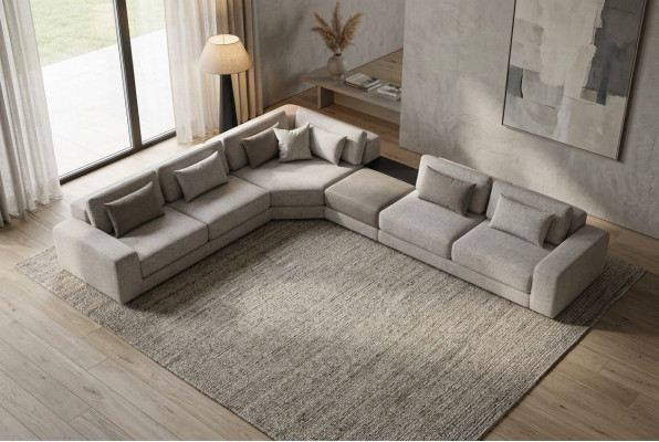 Grouecksofa L Form Wunnlandschaft Canapé Miwwelen Textil Holz Sofa Couche