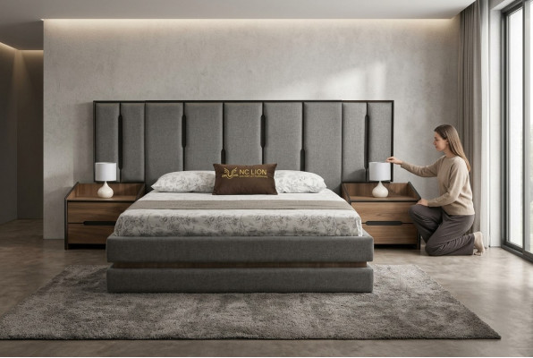 Modernt 3-Deeler Schlofzëmmer Set Elegant Bett 2x Nuetsdëscher Komplett