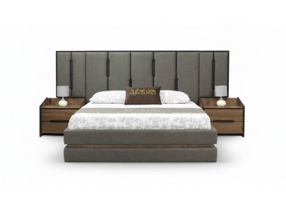 Modernt 3-Deeler Schlofzëmmer Set Elegant Bett 2x Nuetsdëscher Komplett