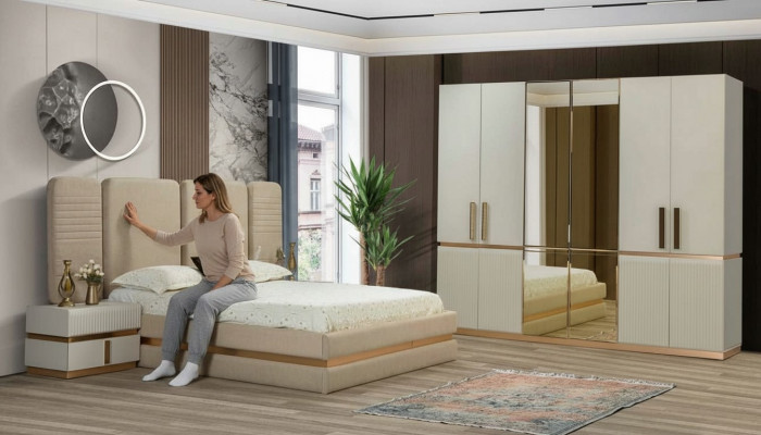 Modernen beige Schminktisch mat Spigel Héicht 180 cm luxuriéis Miwwelen nei