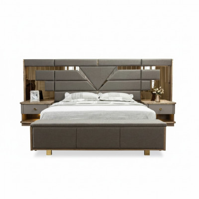 Bett Nuechtsschaf 3 tlg. Schlofzëmmer Set Design Modern Luxus Elegant Komplett