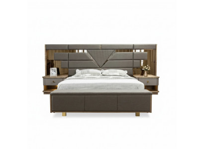 Bett Nuechtsschaf 3 tlg. Schlofzëmmer Set Design Modern Luxus Elegant Komplett
