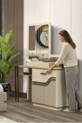 Designer Schminktisch mat Spigel am Schlofzëmmer Schick Miwwelen Kommode