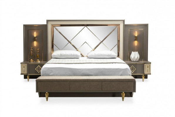 Luxus 3-deelige Schlofzëmmer Set Bett an 2x Nopeschdëscher Design Textil 3-deelige Sets