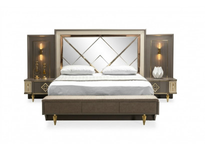 Luxus 3-deelige Schlofzëmmer Set Bett an 2x Nopeschdëscher Design Textil 3-deelige Sets