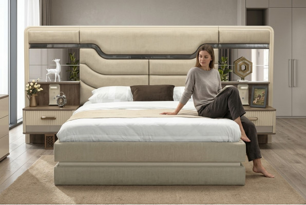 Miwwelen Better Luxus Bett 2x Nuetsdëscher 3 tlg. Schlofzëmmer Set Design