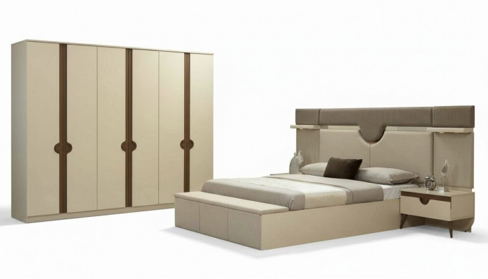 Stilvoll Miwwel 4tlg. Schlofzëmmer Set Bett 2x Nuetsdësch Kleederschaf Nei