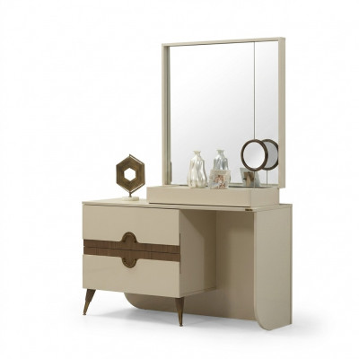 Beige Schminktisch mat Spigel Schlofkummer Miwweldesign Konsol Neien