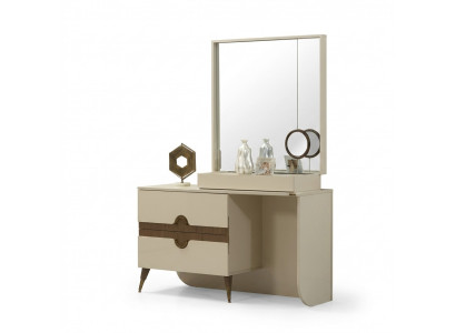 Beige Schminktisch mat Spigel Schlofkummer Miwweldesign Konsol Neien