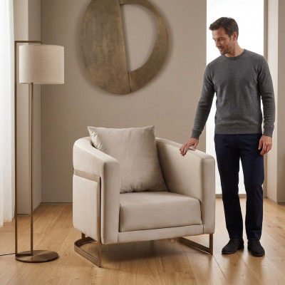 Fauteuil 1-Sëtzer Textil Lounge Këssen Luxus Sëtz Relax nei Wunnzëmmer