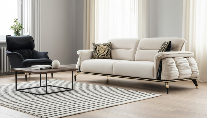 Luxus 2-Stéck Wunnzëmmerset, 3-Sëtzer Sofa mat Fauteuil Modernen Design Canapé