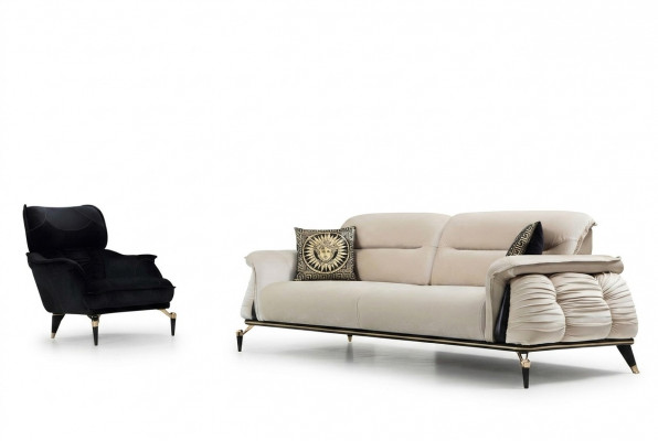 Luxus 2-Stéck Wunnzëmmerset, 3-Sëtzer Sofa mat Fauteuil Modernen Design Canapé