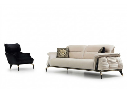 Luxus 2-Stéck Wunnzëmmerset, 3-Sëtzer Sofa mat Fauteuil Modernen Design Canapé