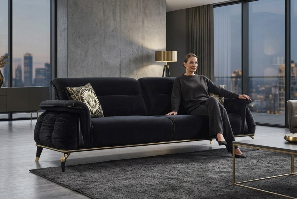 Sofa 3 Sëtzer schwaarz Chesterfield Designer Miwwelen Wunnzëmmer Sofasen Luxus