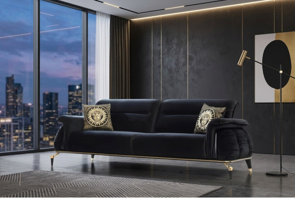 Sofa 3 Sëtzer schwaarz Chesterfield Designer Miwwelen Wunnzëmmer Sofasen Luxus