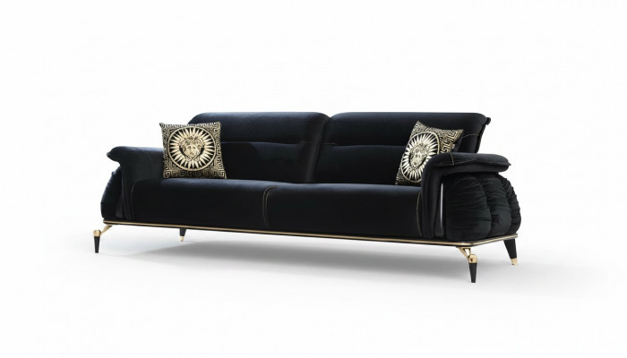 Sofa 3 Sëtzer schwaarz Chesterfield Designer Miwwelen Wunnzëmmer Sofasen Luxus