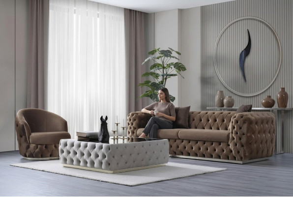 Designer Wohnzimmer Set 3 + 1 Sëtzer Miwwelen Luxus an Modernes Set 2tlg