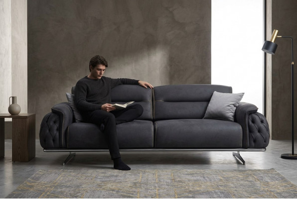 Perfekt flaacht 3-Sëtzer Sofa fir Wunnzëmmer Textil Polster Miwwelen nei Luxus