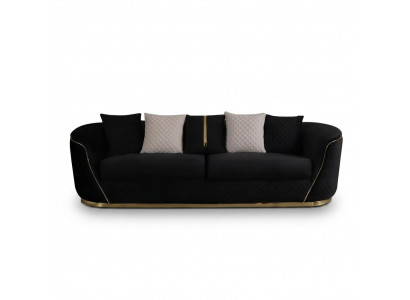 Designer 3-Sëtzer Canapé Luxus Holz Miwwel Textil Polstermiwwel Couch Stoff.