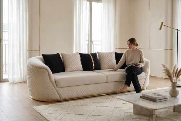 Divan 3 Plazen Design Divanen Polster wäiss Textil Relax Modern 235cm