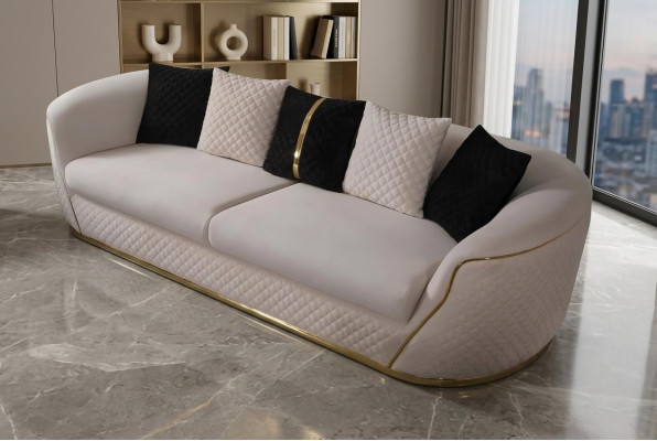 Divan 3 Plazen Design Divanen Polster wäiss Textil Relax Modern 235cm