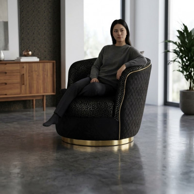 Design Sëtz 1 Sëtzer Stoff Luxuspolster Sëtz schwaarz Faarf Luxus
