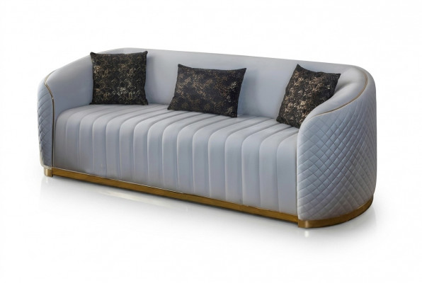 Canapé Luxus Wunnzëmmer Modern Dräisëtzer Miwwelen Canapé 3-Sëtzer Holz Textil