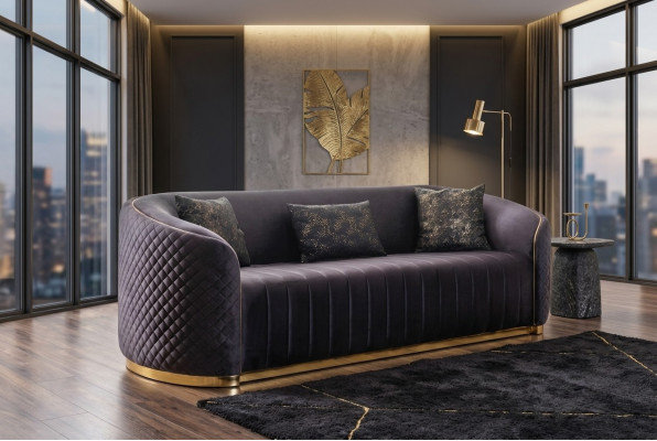 Sofa Luxus Wunnzëmmer Modern Dräisëtzer Miwwelen schwaarz 3 Sëtzer Holz Textil