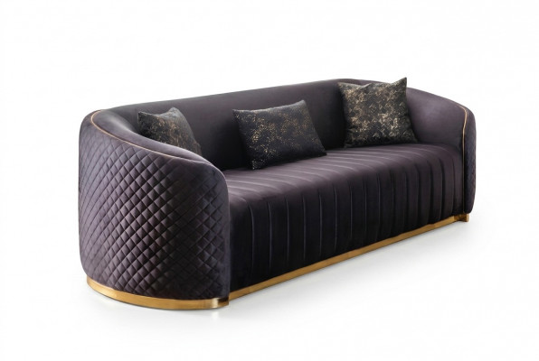 Sofa Luxus Wunnzëmmer Modern Dräisëtzer Miwwelen schwaarz 3 Sëtzer Holz Textil