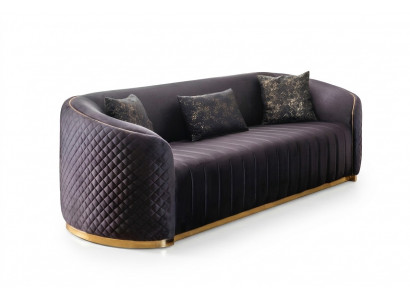 Sofa Luxus Wunnzëmmer Modern Dräisëtzer Miwwelen schwaarz 3 Sëtzer Holz Textil
