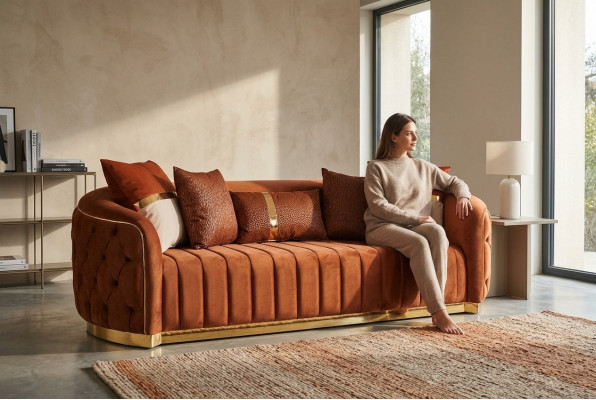 Orange Textil Drësëtz modernen Designer Luxus Couch Sofa Samt Chesterfield