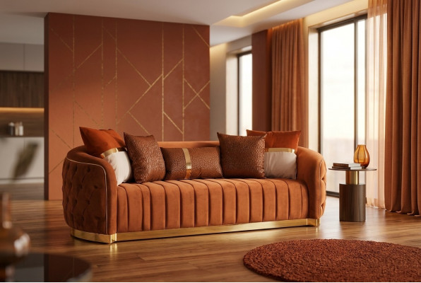 Orange Textil Drësëtz modernen Designer Luxus Couch Sofa Samt Chesterfield