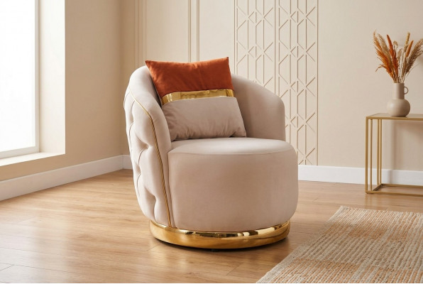 Design Zëtz Luxus beige, Relax Stoff mat Edelstahl Club Sëtzstuhl.