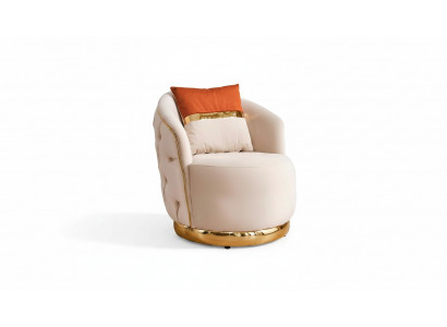 Design Zëtz Luxus beige, Relax Stoff mat Edelstahl Club Sëtzstuhl.