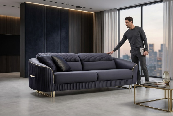 Canapé 3 Plazen, Polstersofa blo Textil Sëtz Design Couch Modern Nei