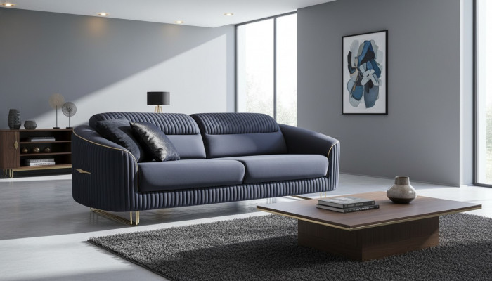 Canapé 3 Plazen, Polstersofa blo Textil Sëtz Design Couch Modern Nei