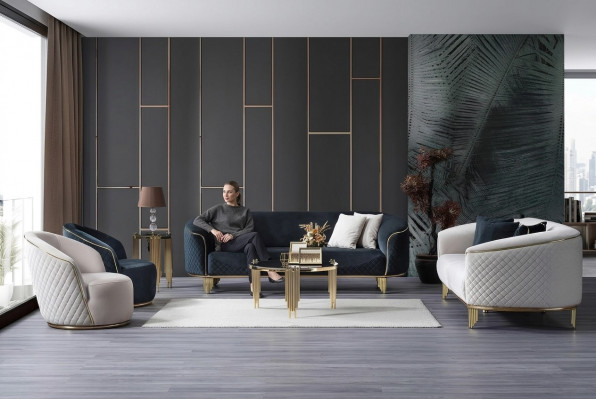Designer Canapé Set 4-Deel Wunnzëmmer Canapéen 3 Sëtz Couch Fauteuil Modernen Design