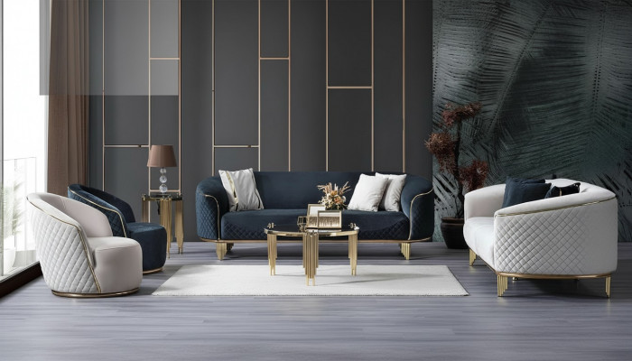 Designer Canapé Set 4-Deel Wunnzëmmer Canapéen 3 Sëtz Couch Fauteuil Modernen Design